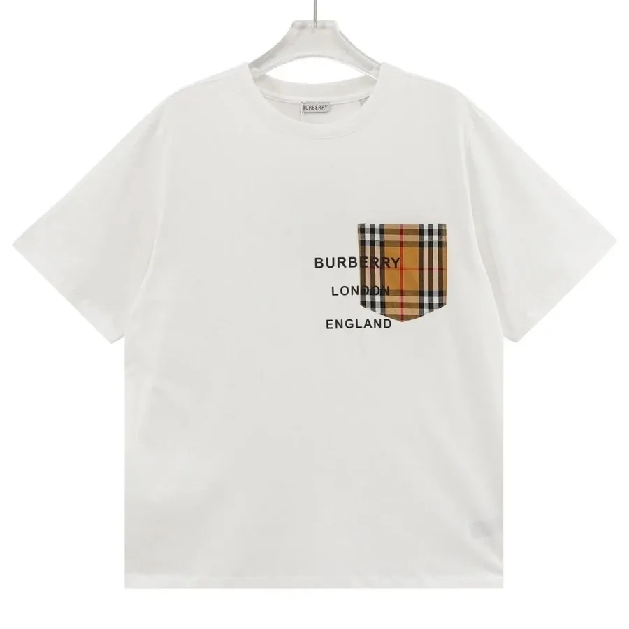 Burberry White T-Shirt with Iconic Check Pocket and Logo Print — listing photograph