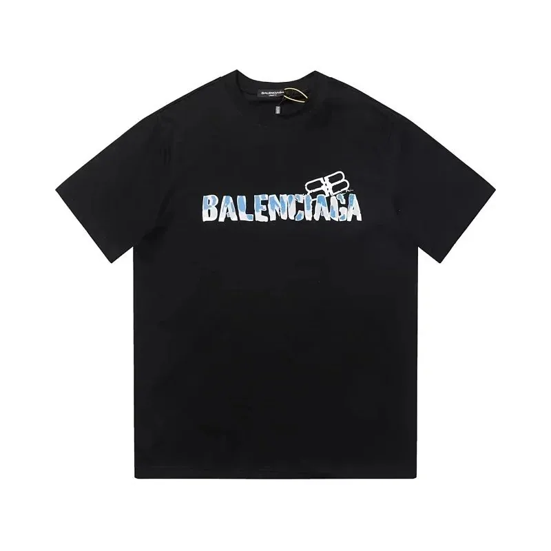 Balenciaga Black T-Shirt with Distressed Logo and BB Motif — listing photograph