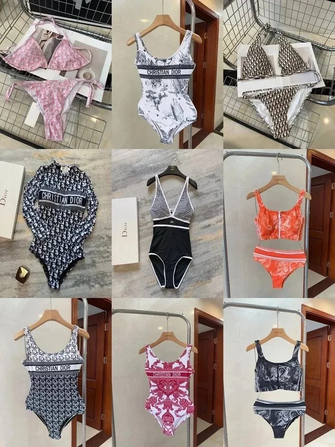 Christian Dior Oblique Print One-Piece Swimsuit with Logo Band — listing photograph