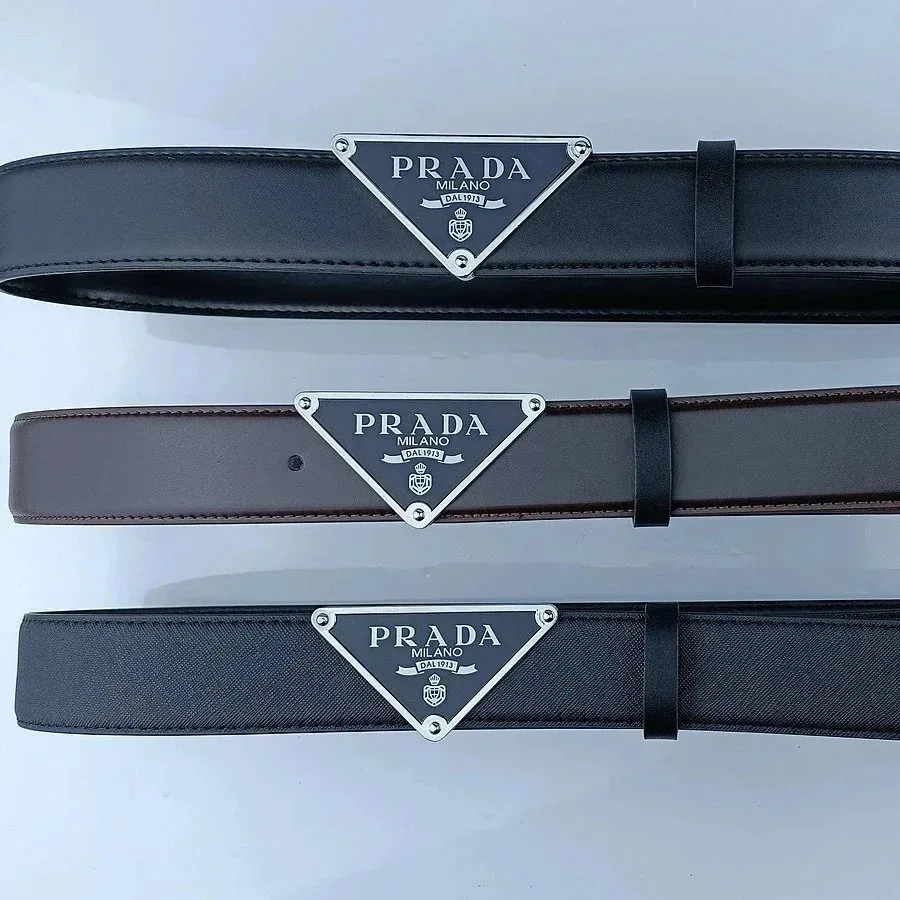 Prada Triangle Logo Belt Black Brown Saffiano Leather — listing photograph
