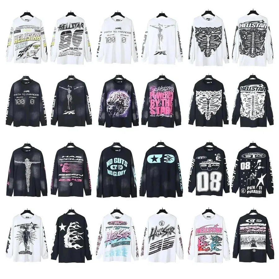 HELLSTAR Path to Paradise Long Sleeve Graphic Tee - White Skeleton Print — listing photograph