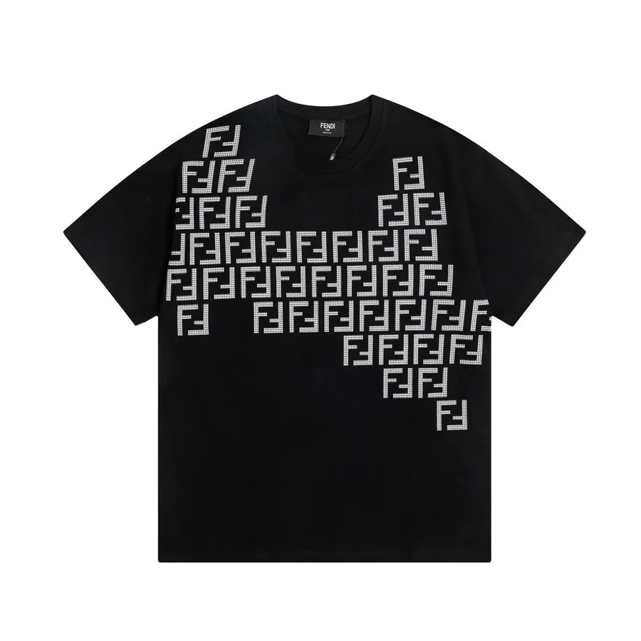 Fendi Black T-Shirt with Pixelated FF Logo Pattern — listing photograph