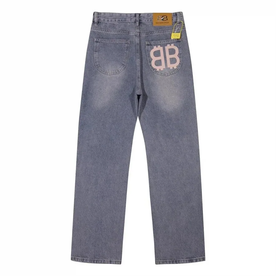 Balenciaga BB Logo Denim Jeans - Light Wash Blue — listing photograph