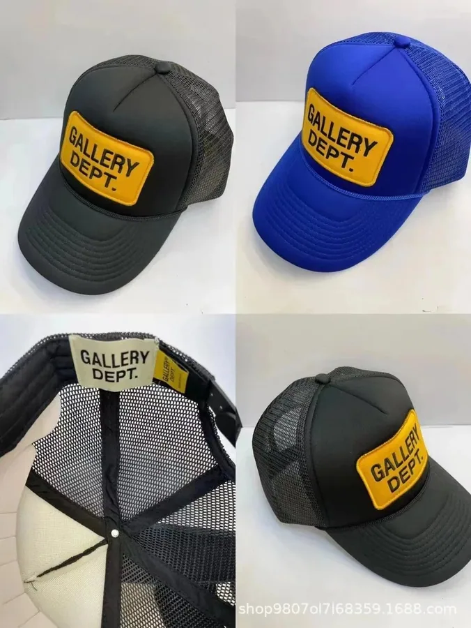 Gallery Dept Trucker Hat with Yellow Patch Logo - Black/Blue — listing photograph