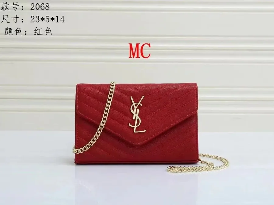 Saint Laurent Monogram Chain Wallet Red Quilted Leather — listing photograph