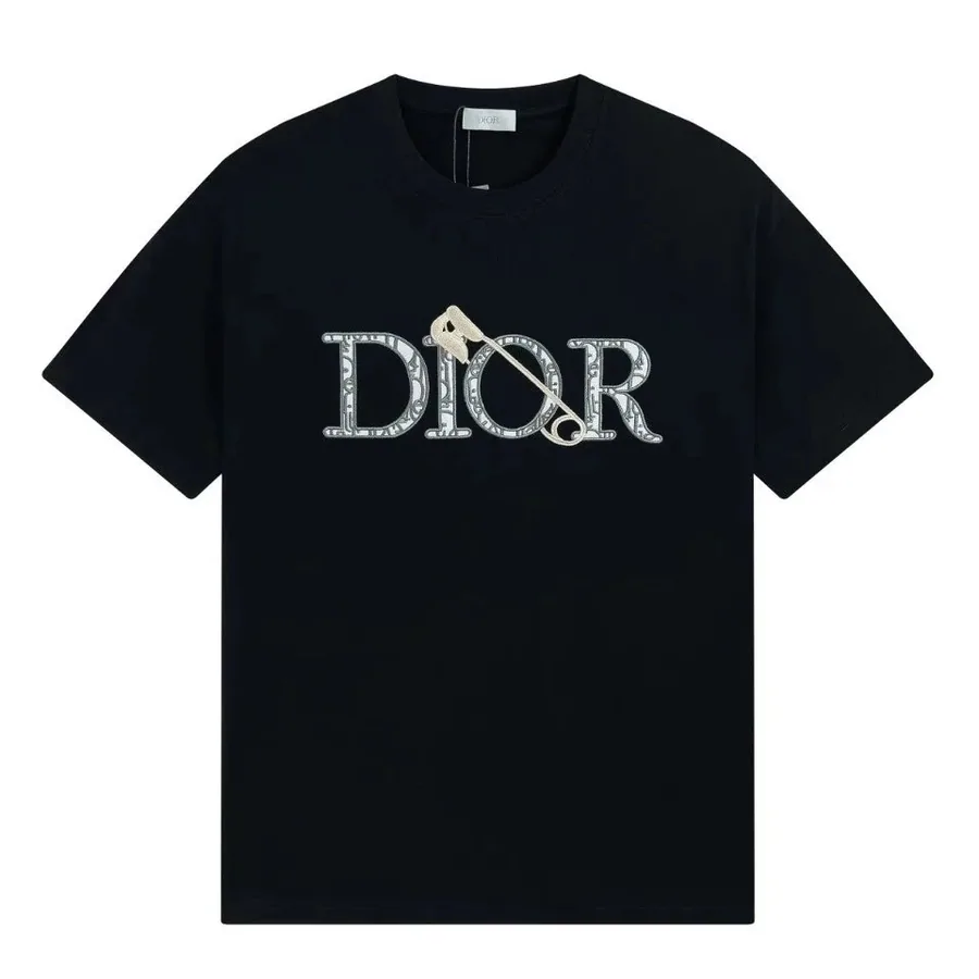 Dior Oblique Logo T-Shirt with Safety Pin Embellishment Black — listing photograph
