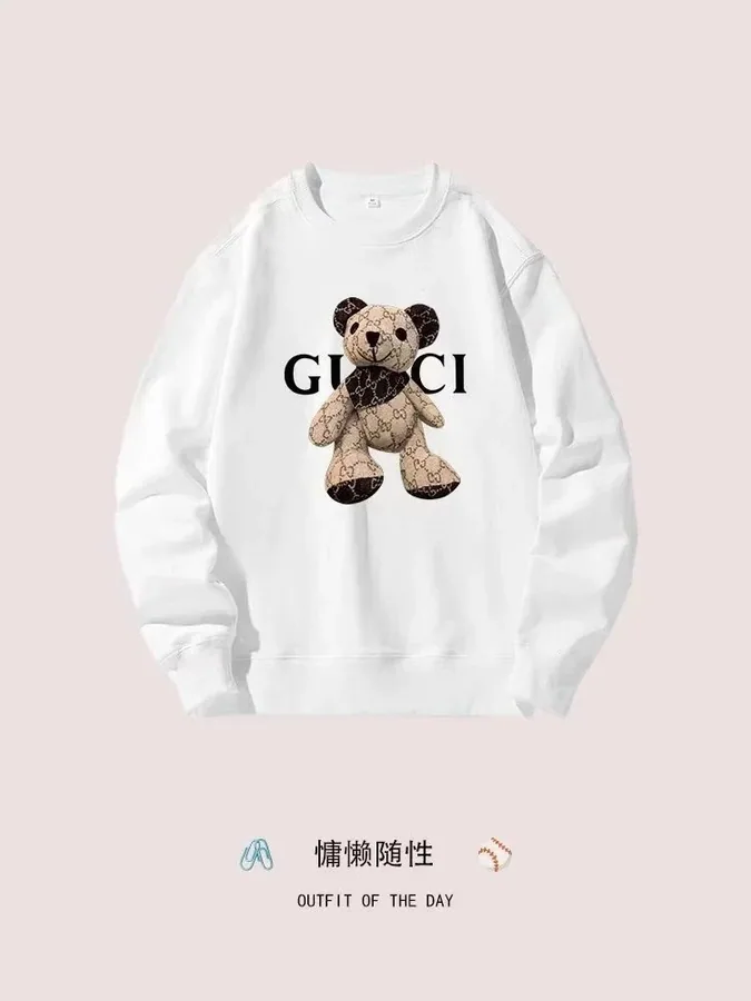 Gucci Bear Print White Crewneck Sweatshirt with GG Pattern — listing photograph