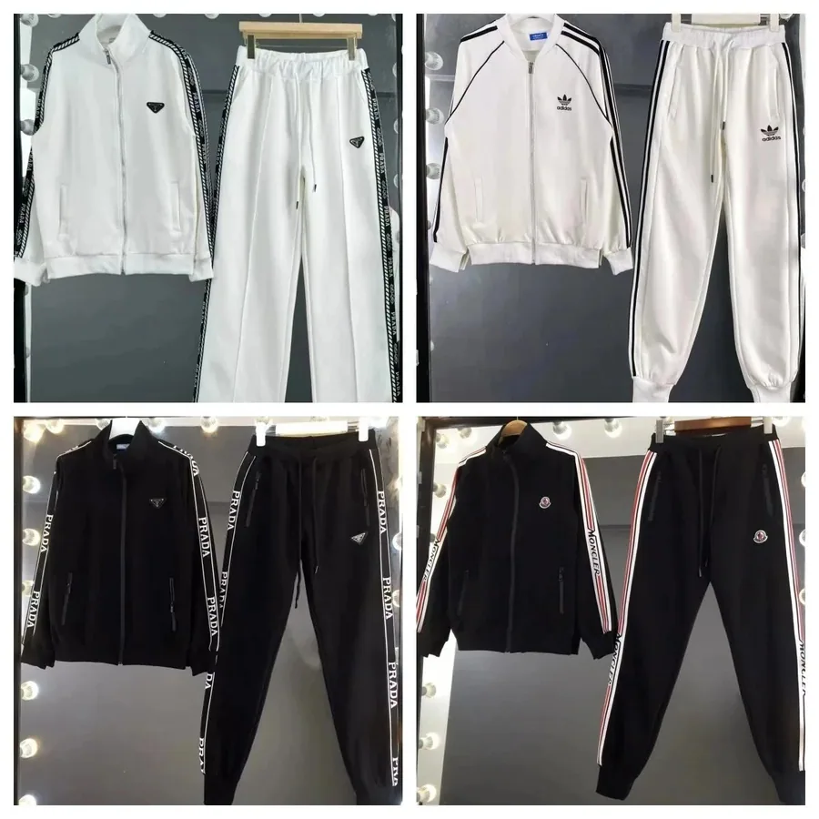 Prada Re-Nylon Track Suit White with Logo Tape Side Stripes — listing photograph