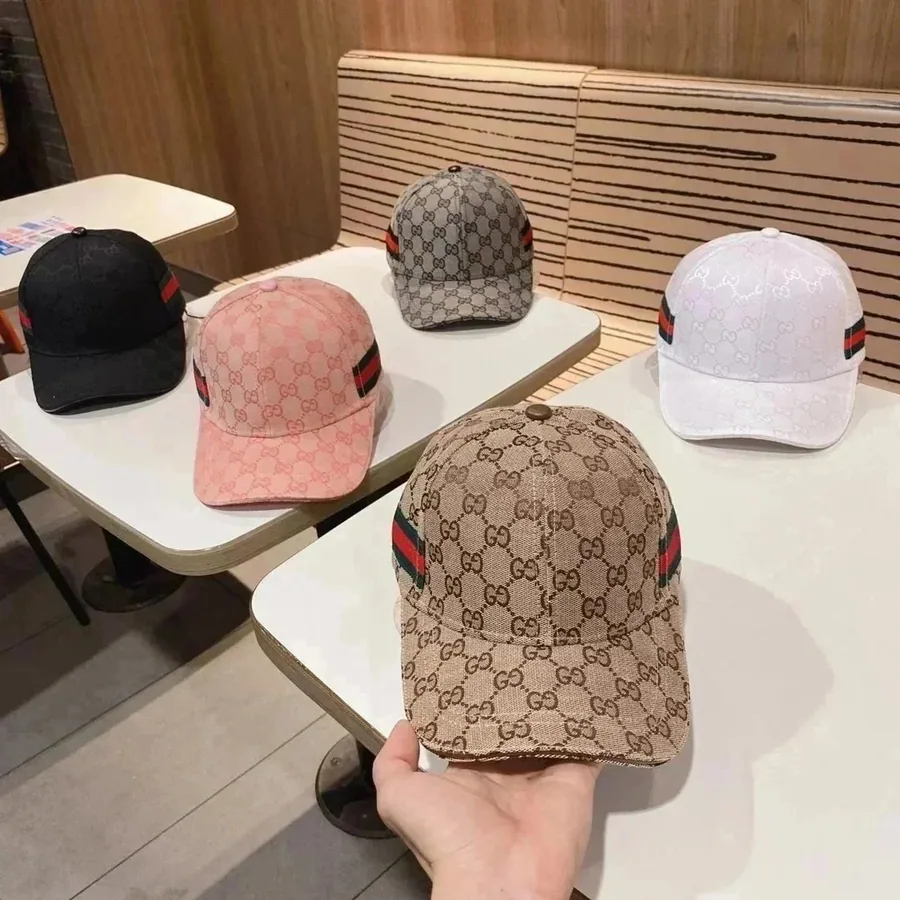 Gucci GG Monogram Baseball Cap with Red-Green Web Stripe — listing photograph