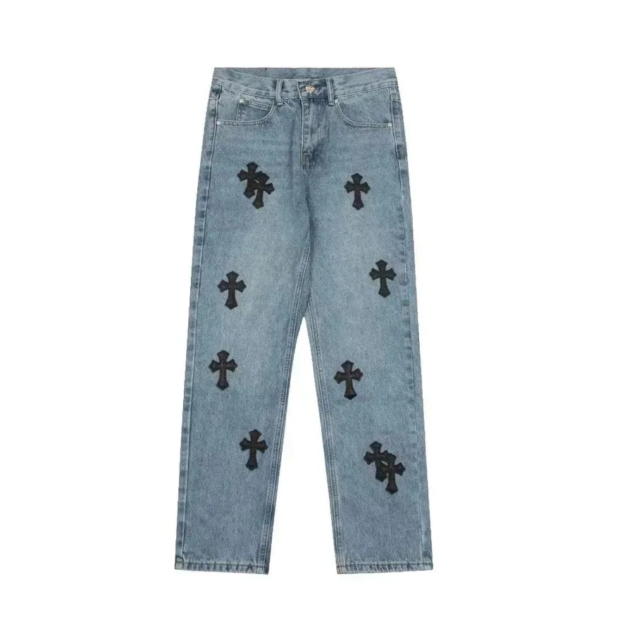 Chrome Hearts Cross-Embroidered Light Wash Denim Jeans — listing photograph