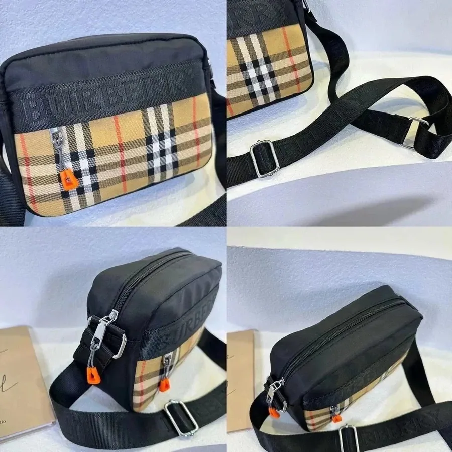 Burberry Vintage Check Nylon Crossbody Bag Black-Beige Plaid — listing photograph