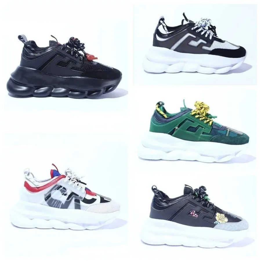 Versace Chain Reaction Black Mesh Chunky Sneaker with Red Accent — listing photograph