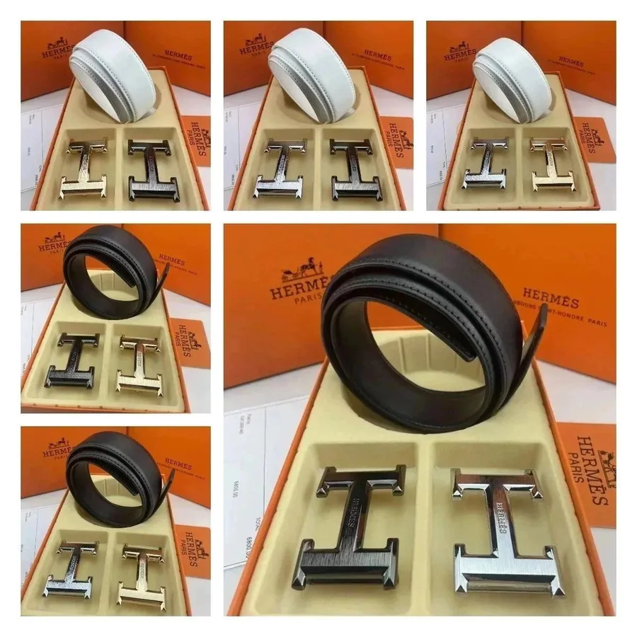 Hermès Constance Belt with H Buckle - White and Black Leather — listing photograph