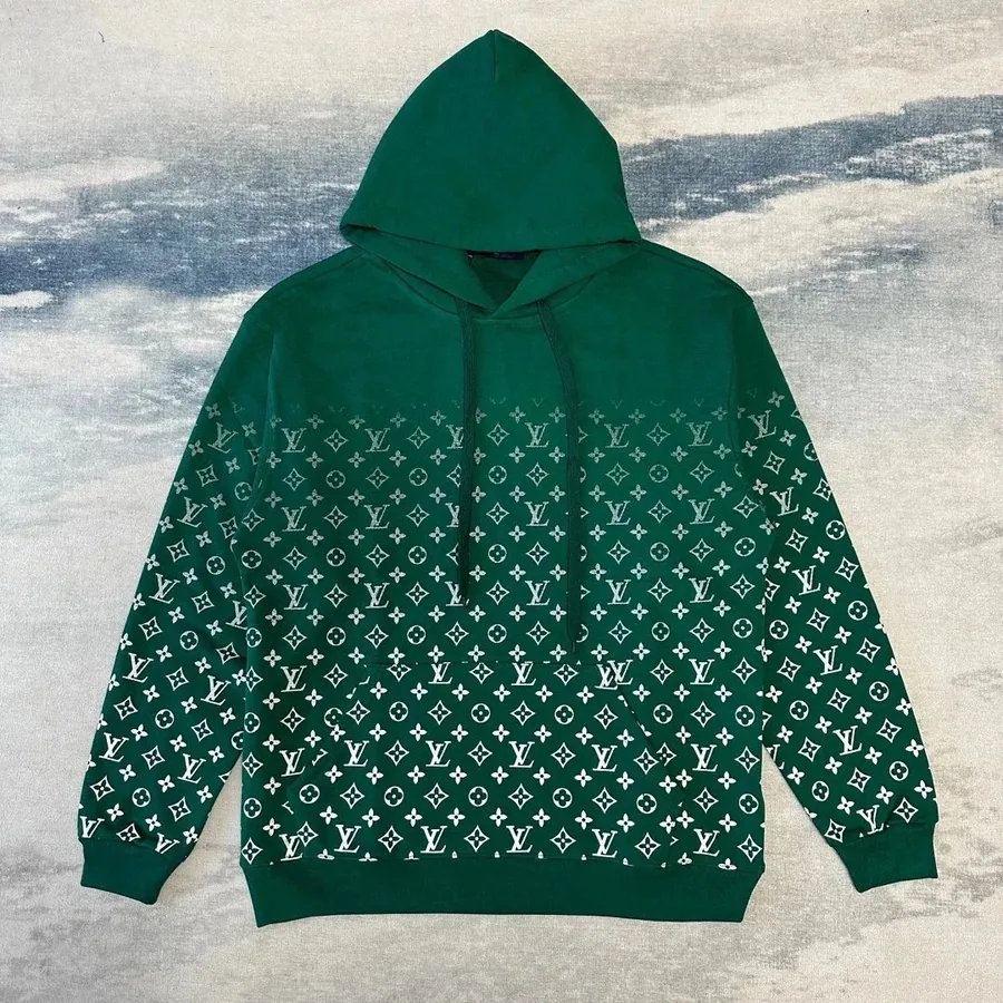 Louis Vuitton Monogram Gradient Green Hoodie with White Pattern — listing photograph