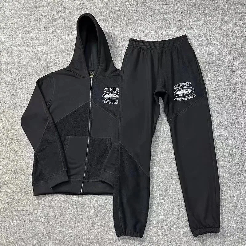 COINHEZ Black Hoodie and Jogger Set with Boat Logo Patch — listing photograph