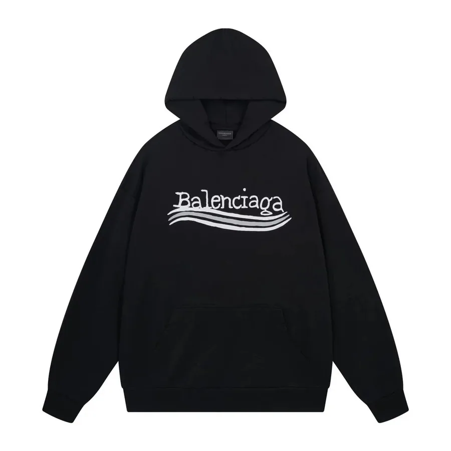 Balenciaga Oversized Hoodie Black with Wavy Logo Print — listing photograph