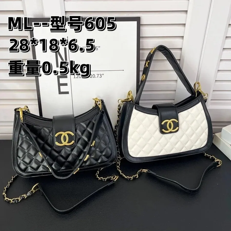 Chanel ML-605 Quilted Chain Shoulder Bag Black and White — listing photograph