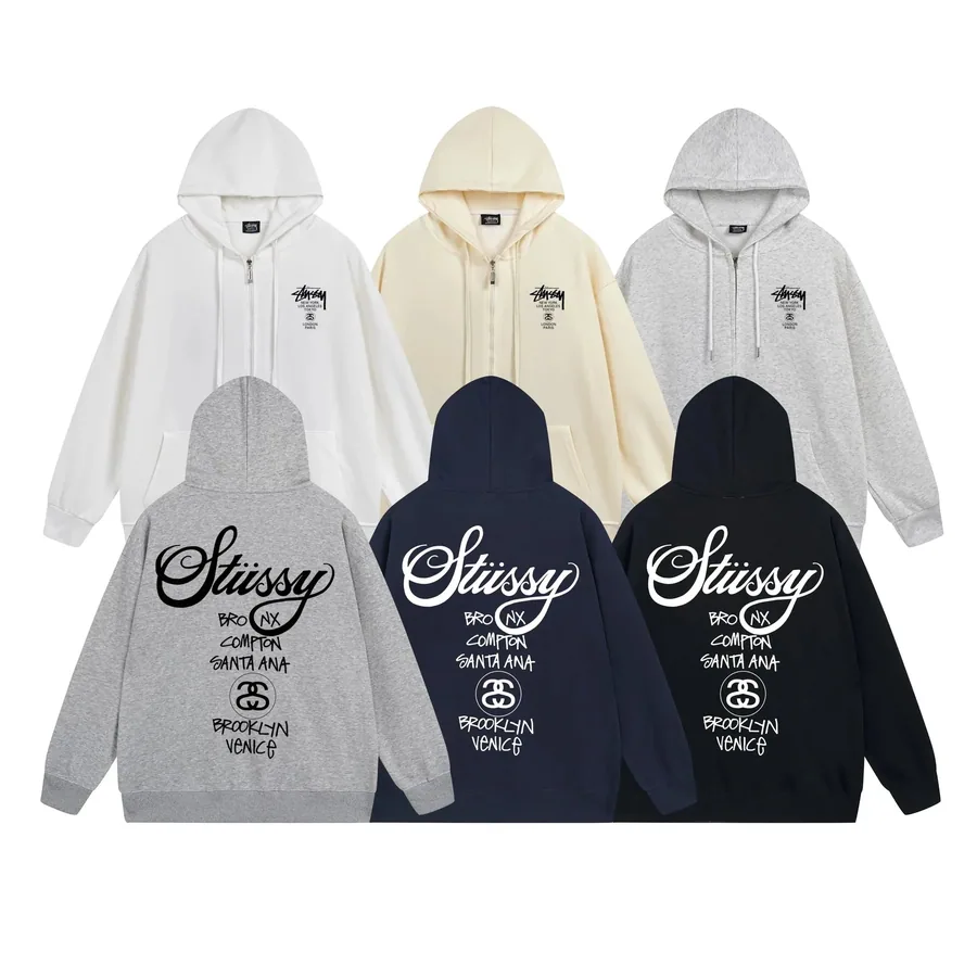 Stüssy City Series Zip-Up Hoodie - Gray/Black/Navy/White/Cream — listing photograph