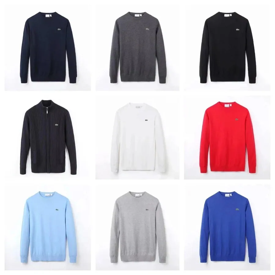 Lacoste Classic Crewneck Sweater Navy Blue Ribbed Cuff — listing photograph