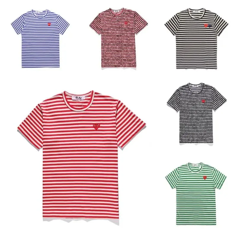 Comme des Garçons PLAY Red White Striped T-Shirt with Heart Logo — listing photograph