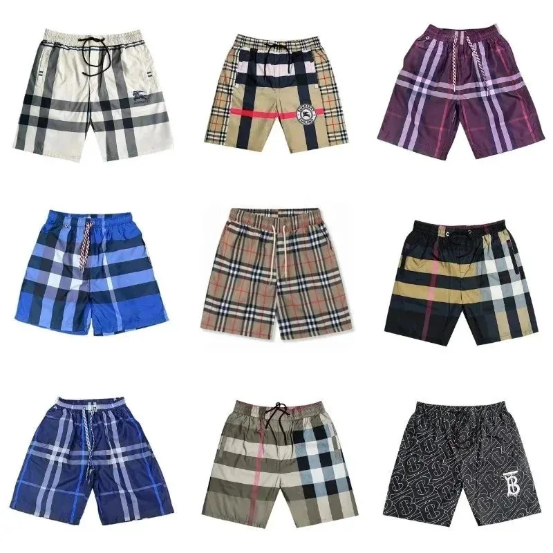 Burberry Classic Check Swim Trunks - Beige Navy Red Plaid — listing photograph