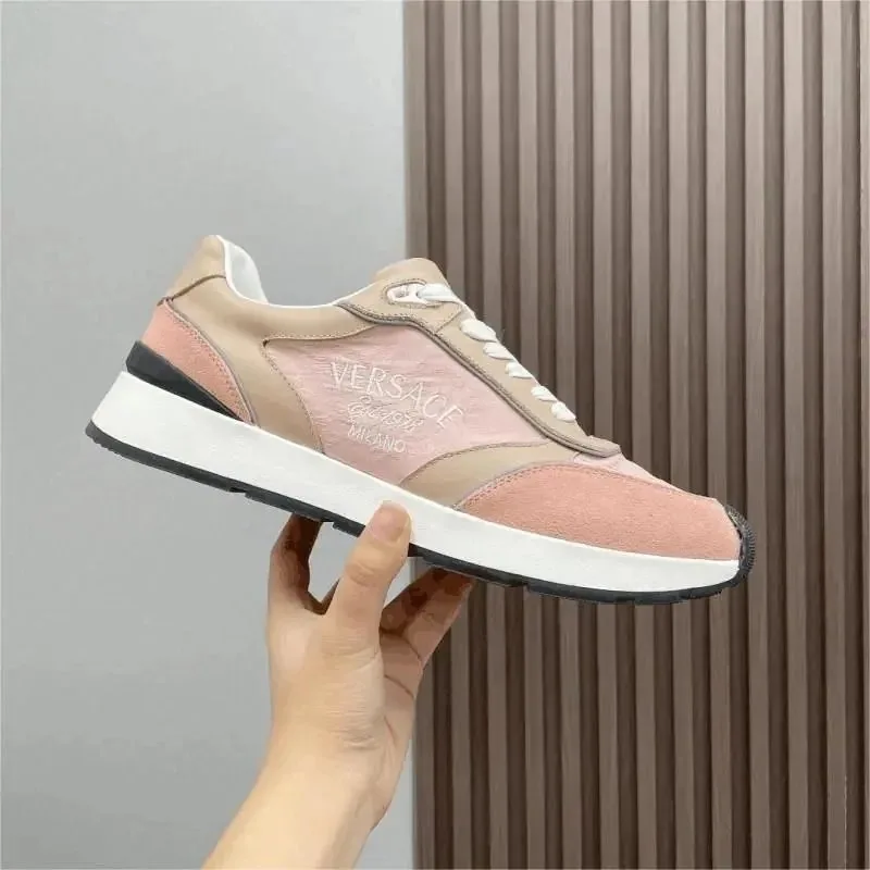 Versace Milano Pink Beige Suede Logo Sneaker — listing photograph