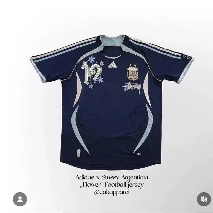Adidas x Stussy Argentina Flower Football Jersey Navy Blue — listing photograph