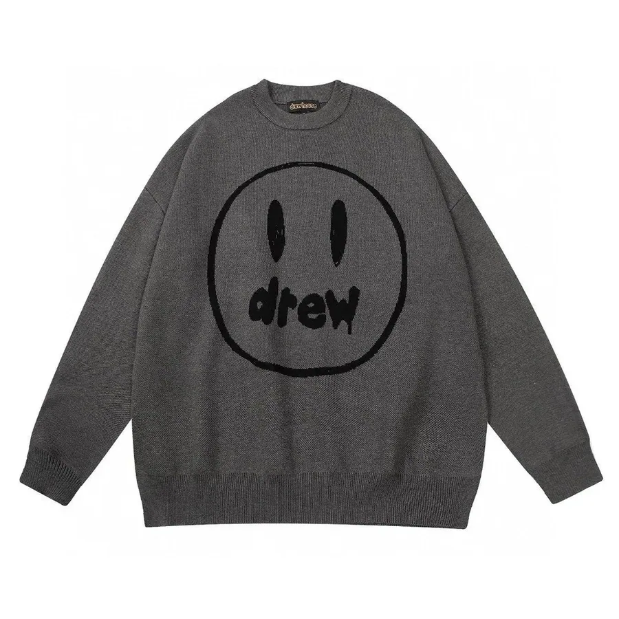 Drew House Smiley Face Knit Sweater - Charcoal Grey — listing photograph
