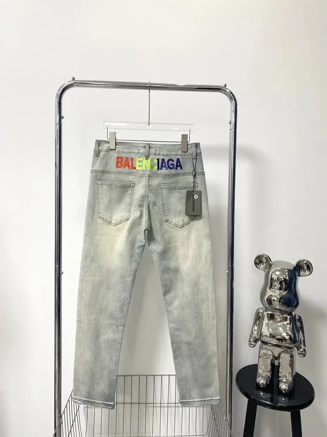 Balenciaga Rainbow Logo Washed Denim Jeans Light Grey — listing photograph