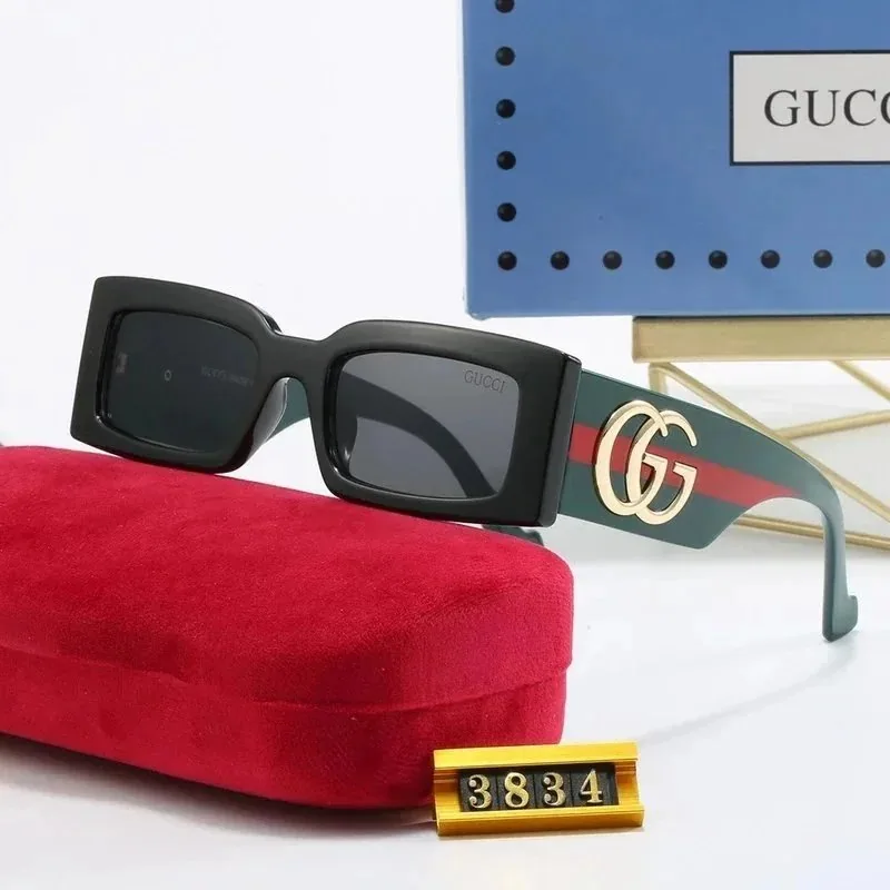 Gucci Square Frame Sunglasses with Green Red Web and Gold GG Logo — listing photograph