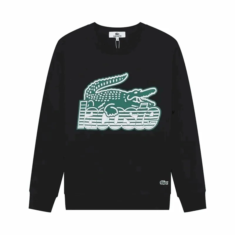 Lacoste Crocodile Logo Black Crewneck Sweatshirt Green Print — listing photograph