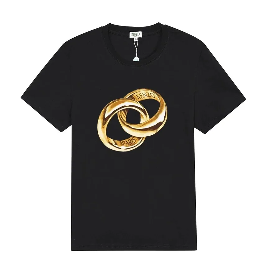 KENZO Black T-Shirt with Interlocking Gold Rings Graphic — listing photograph