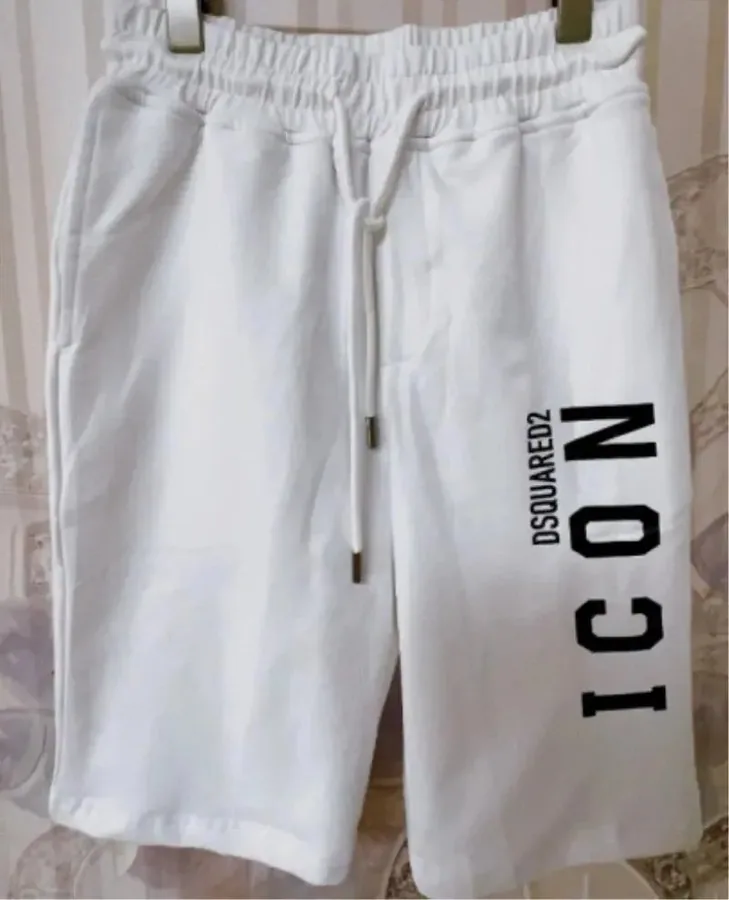 DSQUARED2 ICON White Drawstring Shorts with Vertical Logo Print — listing photograph