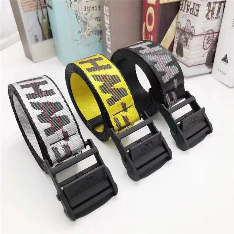 Off-White Industrial Belt with Diagonal Arrow Pattern - Yellow Black White — listing photograph