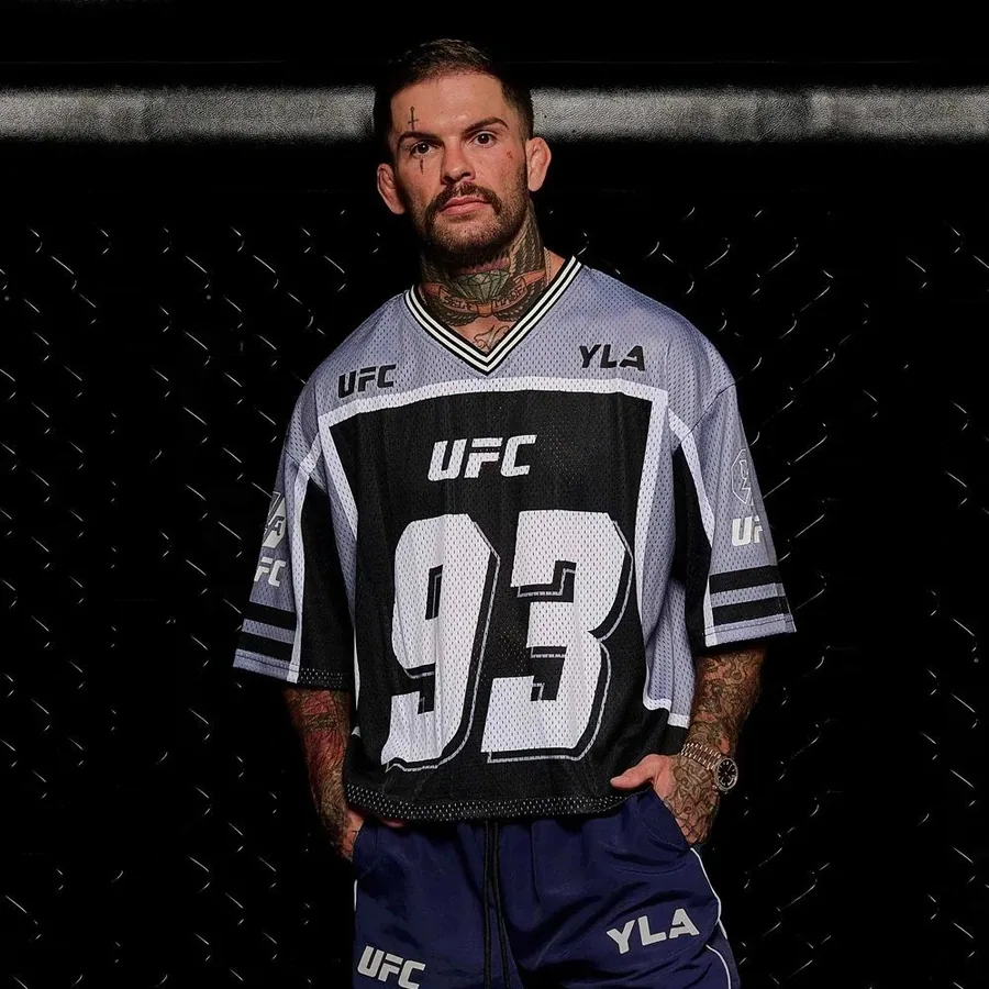 UFC YLA Mesh Jersey 93 Black-Gray V-Neck Performance Athletic Shirt — listing photograph