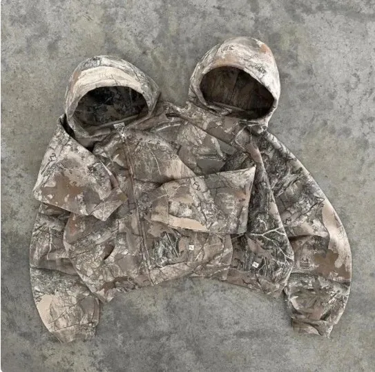 CamoCraft Dual-Hood Camouflage Zip-Up Jacket - Desert Pattern — listing photograph