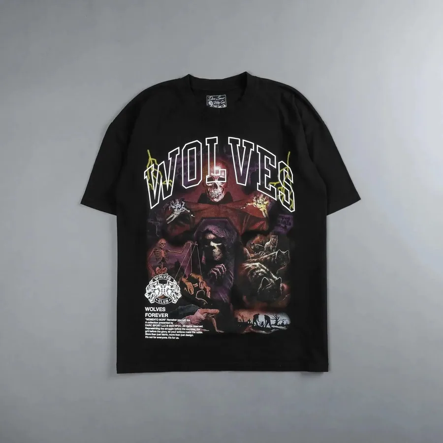 Wolves Club Gothic Skull Graphic T-Shirt Black — listing photograph