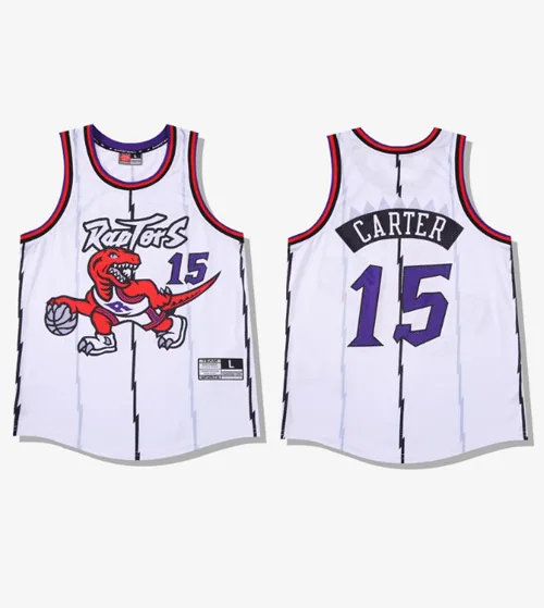 Toronto Raptors Vince Carter 1998 Dinosaur Jersey White — listing photograph