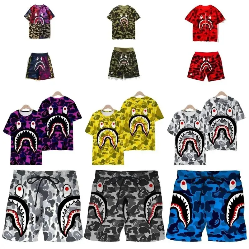 BAPE Shark Camo T-Shirt and Shorts Set - Purple Gradient — listing photograph