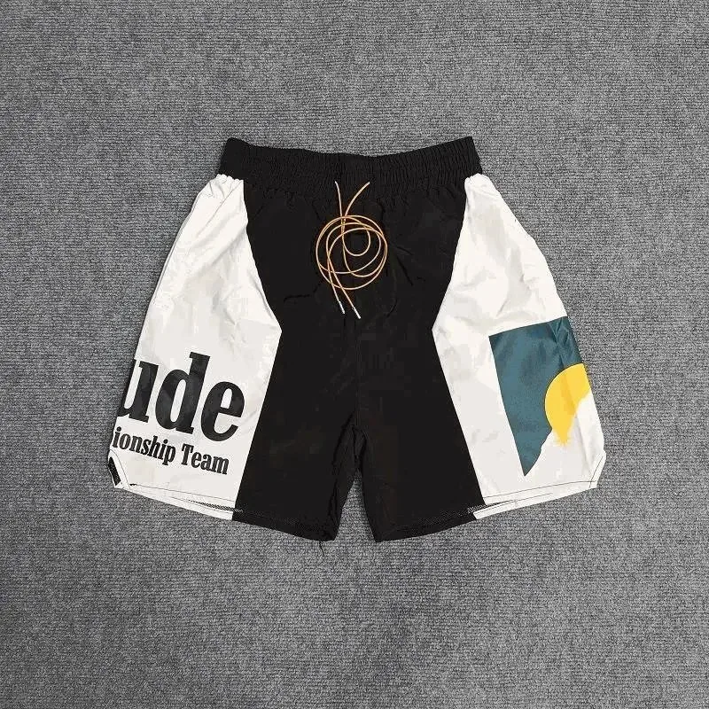 Rude Championship Team Sport Shorts - Black White Abstract Print — listing photograph