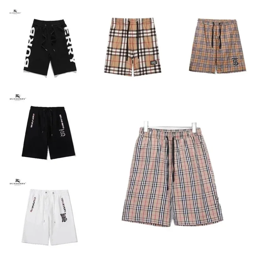 Burberry Classic Check Cotton Shorts - Beige Plaid with Monogram — listing photograph