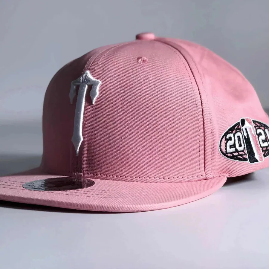 T1 Pink Snapback Cap with Metallic Logo and 2021 Patch — listing photograph