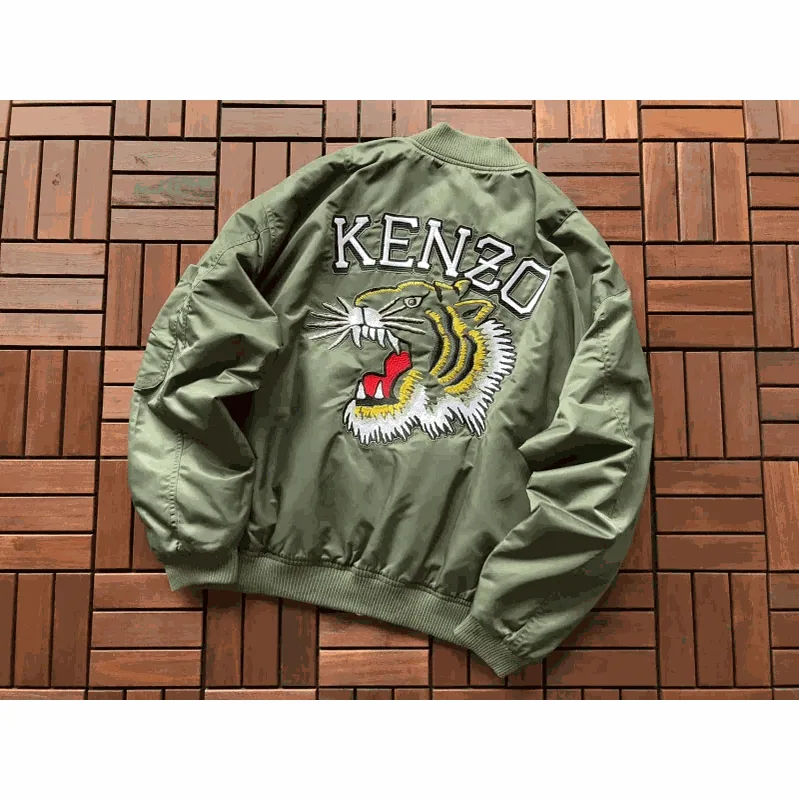 KENZO Tiger Embroidered Olive Green Bomber Jacket — listing photograph