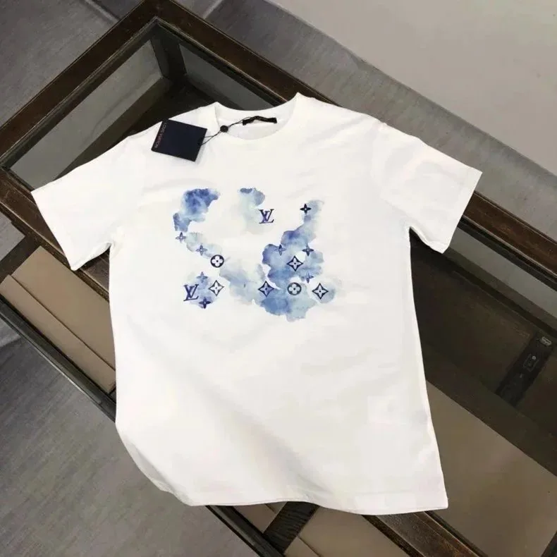 Louis Vuitton White T-Shirt with Blue Watercolor Monogram Print — listing photograph