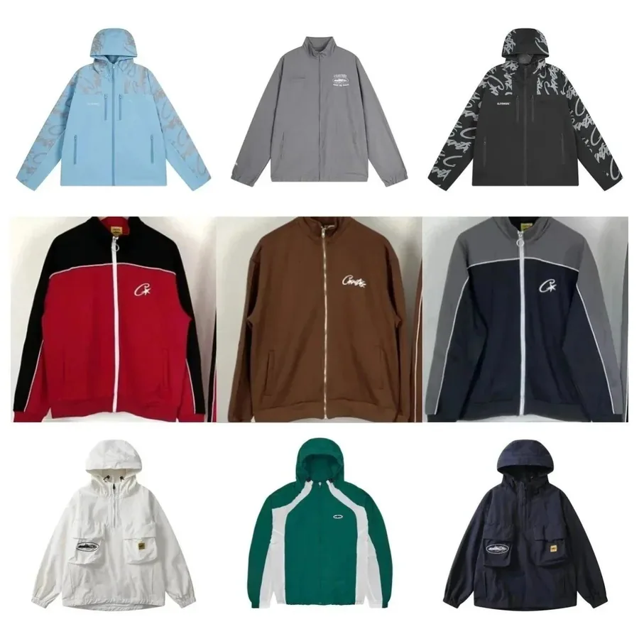 Corteiz Graffiti Print Hooded Windbreaker Jacket - Light Blue — listing photograph