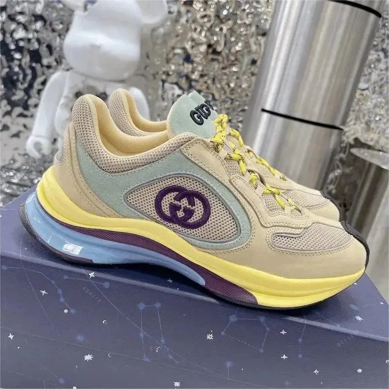 Gucci Rhyton Mesh Sneaker Beige Yellow Purple Interlocking GG — listing photograph