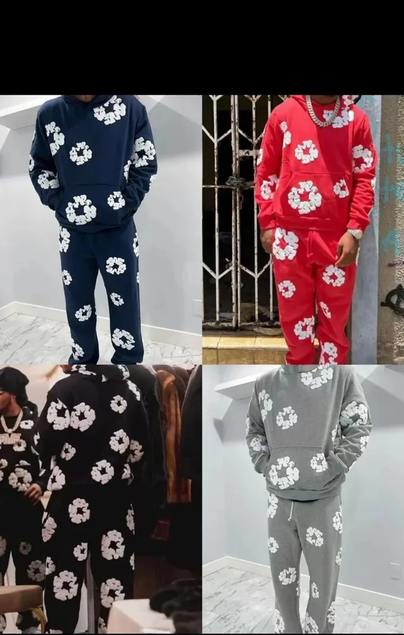 Supreme Floral Pattern Hoodie and Jogger Set - Navy Red Black Gray — listing photograph