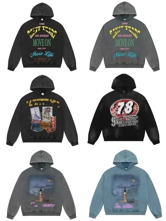 Saint Trop Move On Distressed Hoodie - Black Vintage Print — listing photograph