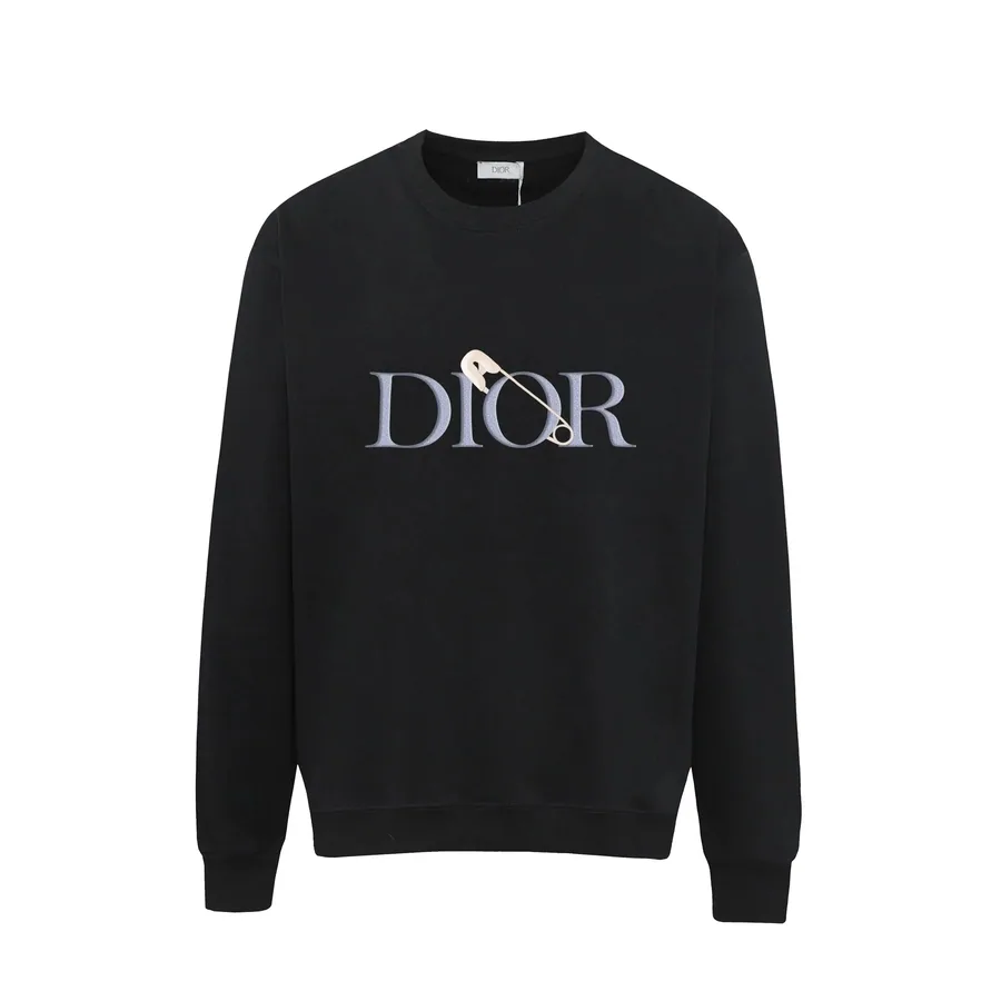 Dior Black Sweatshirt with Embroidered Logo and Safety Pin Detail — listing photograph