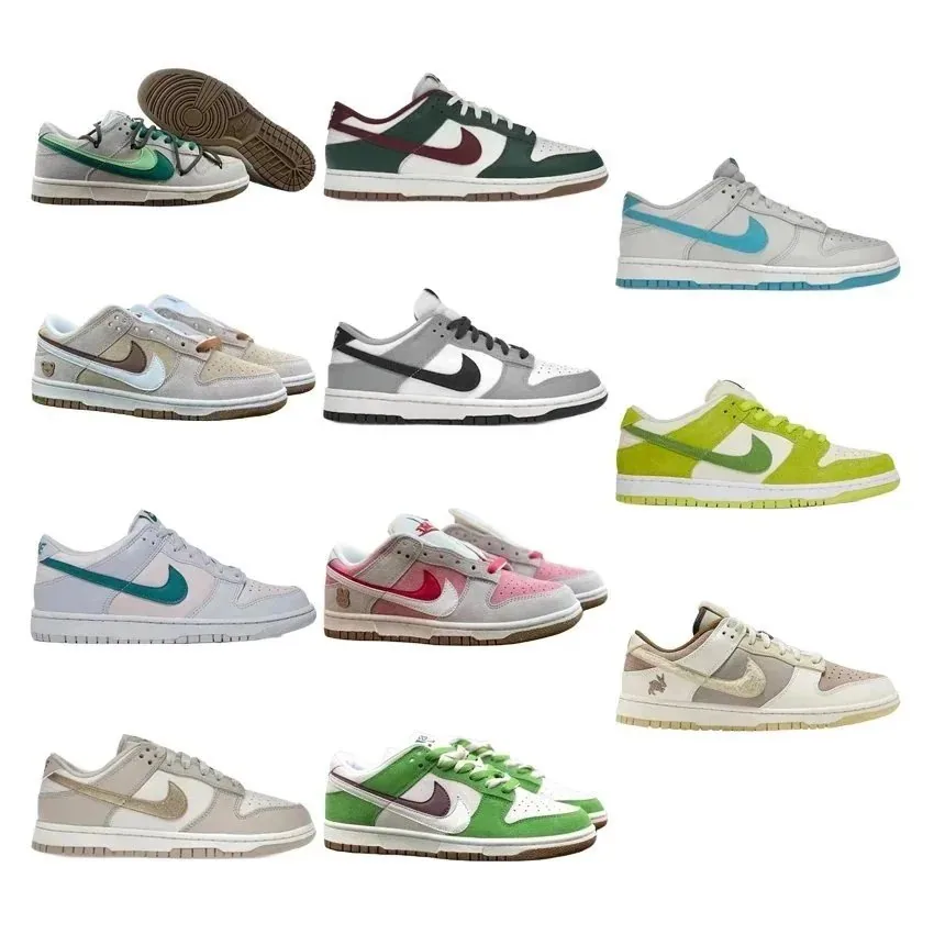 Nike Dunk Low 'Green/White/Maroon' Patchwork Colorblock Sneaker — listing photograph